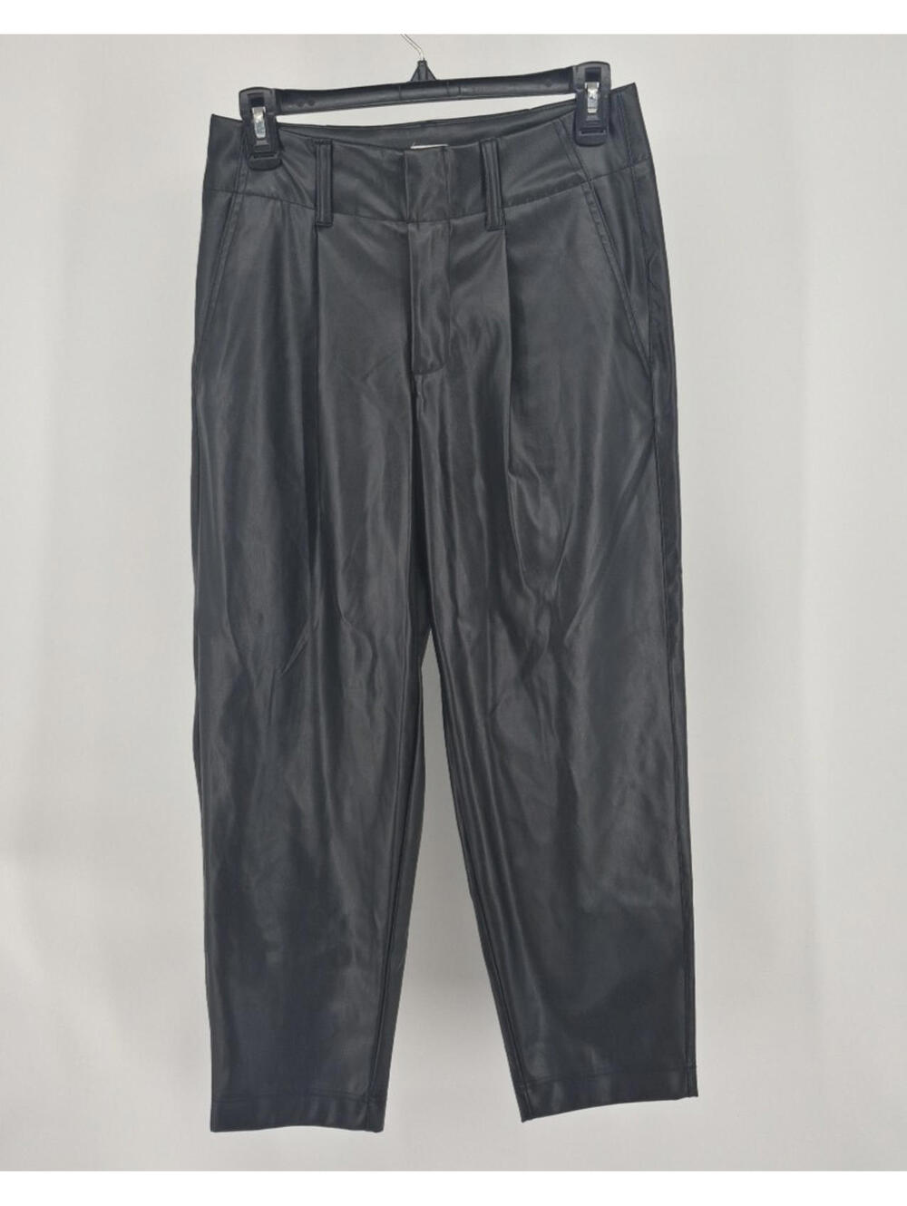 A New Day Women's Black Pleated  Pleather Faux Leather Pants Size 4 NWT